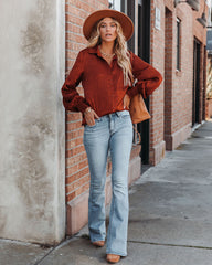 Glitzy Night Satin Button Down Blouse