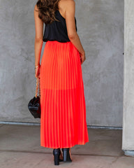 Glowing Love Pleated Maxi Skirt - Neon Orange