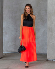 Glowing Love Pleated Maxi Skirt - Neon Orange