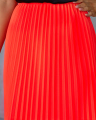 Glowing Love Pleated Maxi Skirt - Neon Orange
