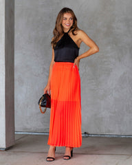 Glowing Love Pleated Maxi Skirt - Neon Orange