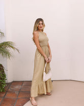 Golden Coast Dreams Smocked Pocketed Jumpsuit - Latte