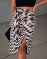 Good Kind Gingham Textured Side Tie Midi Skirt - Black/Beige