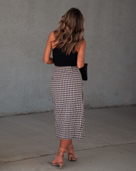 Good Kind Gingham Textured Side Tie Midi Skirt - Black/Beige