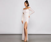 Gracie Formal Off The Shoulder Iridescent Sequin Dress