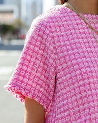 Gracie Frayed Short Sleeve Tweed Blouse - Pink