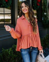 Grady Collared Button Down Peplum Top - Ginger
