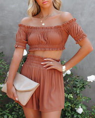 Gramm Off The Shoulder Crop Top - Cognac