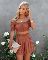Gramm Off The Shoulder Crop Top - Cognac