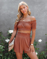 Gramm Off The Shoulder Crop Top - Cognac