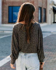 Grandview Printed Drawstring Drape Blouse - Charcoal