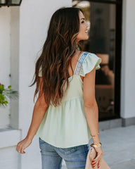 Granite Embroidered Babydoll Top - Mint