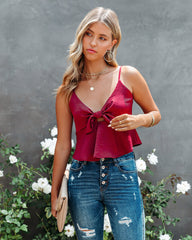 Gratitude Satin Crop Babydoll Tank - Wine