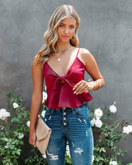 Gratitude Satin Crop Babydoll Tank - Wine