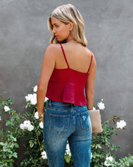 Gratitude Satin Crop Babydoll Tank - Wine