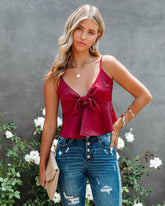 Gratitude Satin Crop Babydoll Tank - Wine