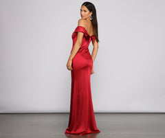 Grecia Formal High Slit Satin Dress