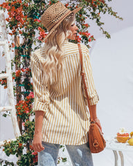 Greenport Cotton Blend Striped Button Down Top - Dijon