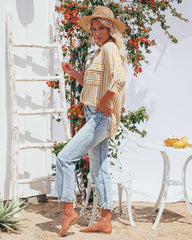 Greenport Cotton Blend Striped Button Down Top - Dijon