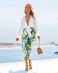 Greenwood Palm Print Wrap Midi Skirt