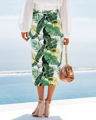 Greenwood Palm Print Wrap Midi Skirt
