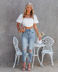 Griselda Puff Sleeve Lace Corset Crop Top
