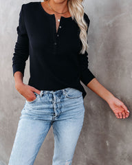 Gwen Cotton + Modal Thermal Henley Top - Black