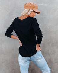 Gwen Cotton + Modal Thermal Henley Top - Black