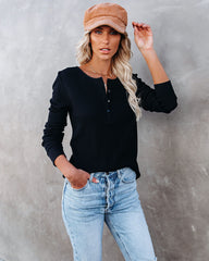 Gwen Cotton + Modal Thermal Henley Top - Black