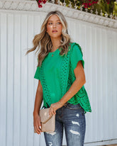 Gwena Cotton Eyelet Tee - Emerald