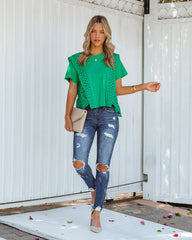 Gwena Cotton Eyelet Tee - Emerald