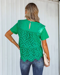 Gwena Cotton Eyelet Tee - Emerald