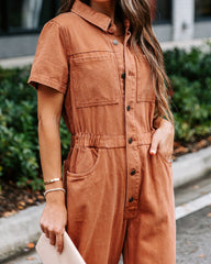 Halsey Cotton Pocketed Jumpsuit - Terracotta