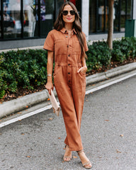 Halsey Cotton Pocketed Jumpsuit - Terracotta