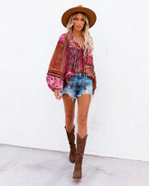 Happy Days Balloon Sleeve Patchwork Top