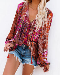 Happy Days Balloon Sleeve Patchwork Top