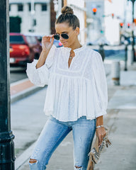 Harraz Cotton Swiss Dot Babydoll Top - White