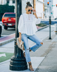 Harraz Cotton Swiss Dot Babydoll Top - White