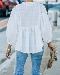 Harraz Cotton Swiss Dot Babydoll Top - White