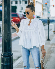 Harraz Cotton Swiss Dot Babydoll Top - White