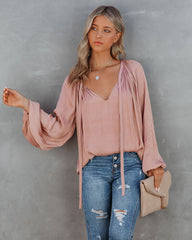 Harrow Satin Split Neck Blouse - Blush