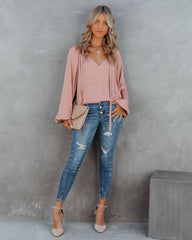 Harrow Satin Split Neck Blouse - Blush