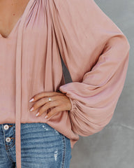 Harrow Satin Split Neck Blouse - Blush