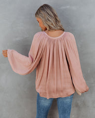Harrow Satin Split Neck Blouse - Blush
