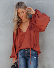 Harrow Satin Split Neck Blouse - Burgundy