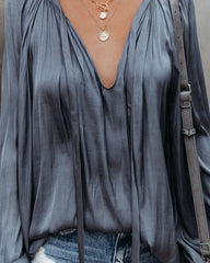 Harrow Satin Split Neck Blouse - Slate