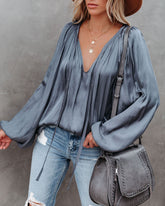 Harrow Satin Split Neck Blouse - Slate