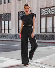 Hartford Satin Pocketed Wide Leg Pants - Black