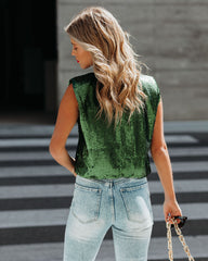 Harvey Padded Shoulder Sequin Blouse