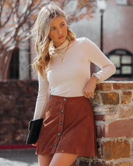 Hazelnut Button Down Corduroy Mini Skirt - Camel